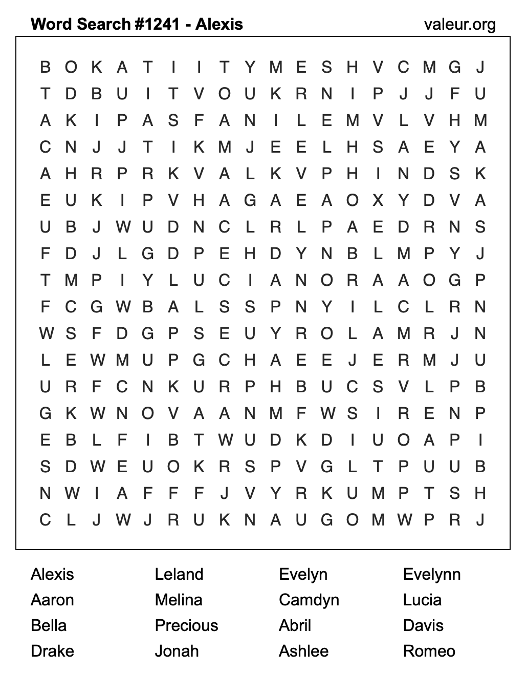 Word Search Puzzle with the name Alexis #1241