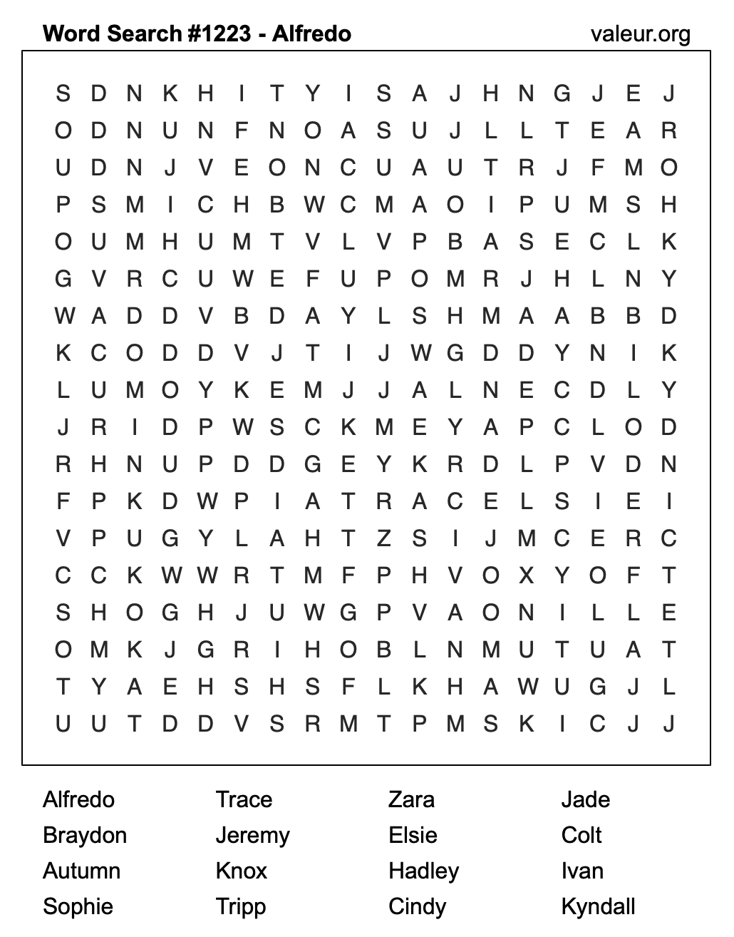Word Search Puzzle with the name Alfredo #1223