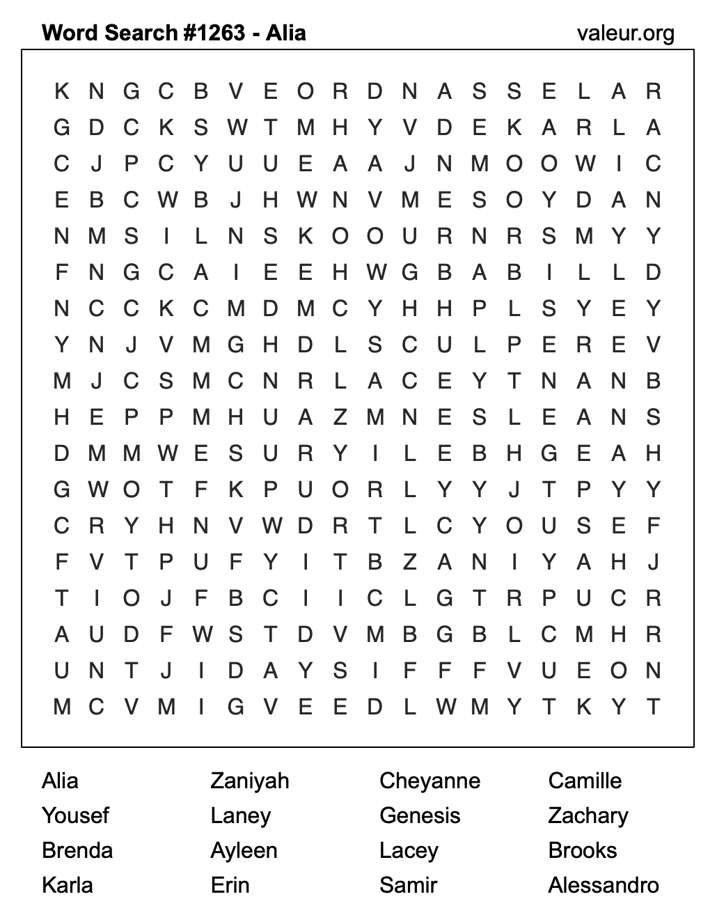 Word Search Puzzle with the name Alia #1263