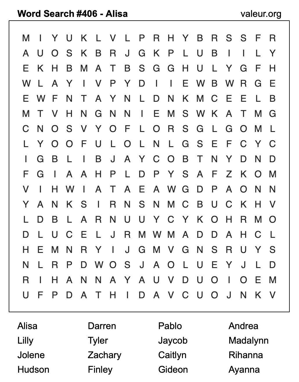 Word Search Puzzle with the name Alisa #406 Word Search Puzzle with the name Alisa #406