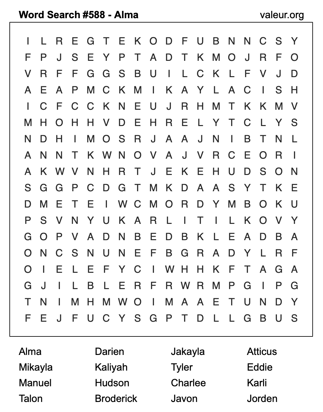 Word Search Puzzle with the name Alma #588 Word Search Puzzle with the name Alma #588