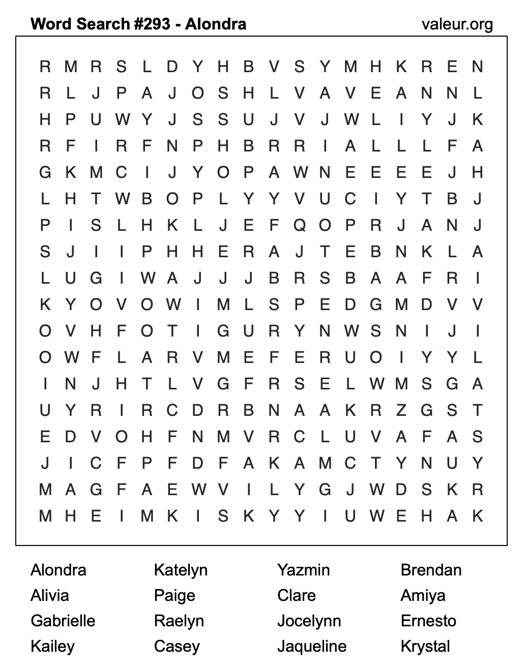 Word Search Puzzle with the name Alondra #293