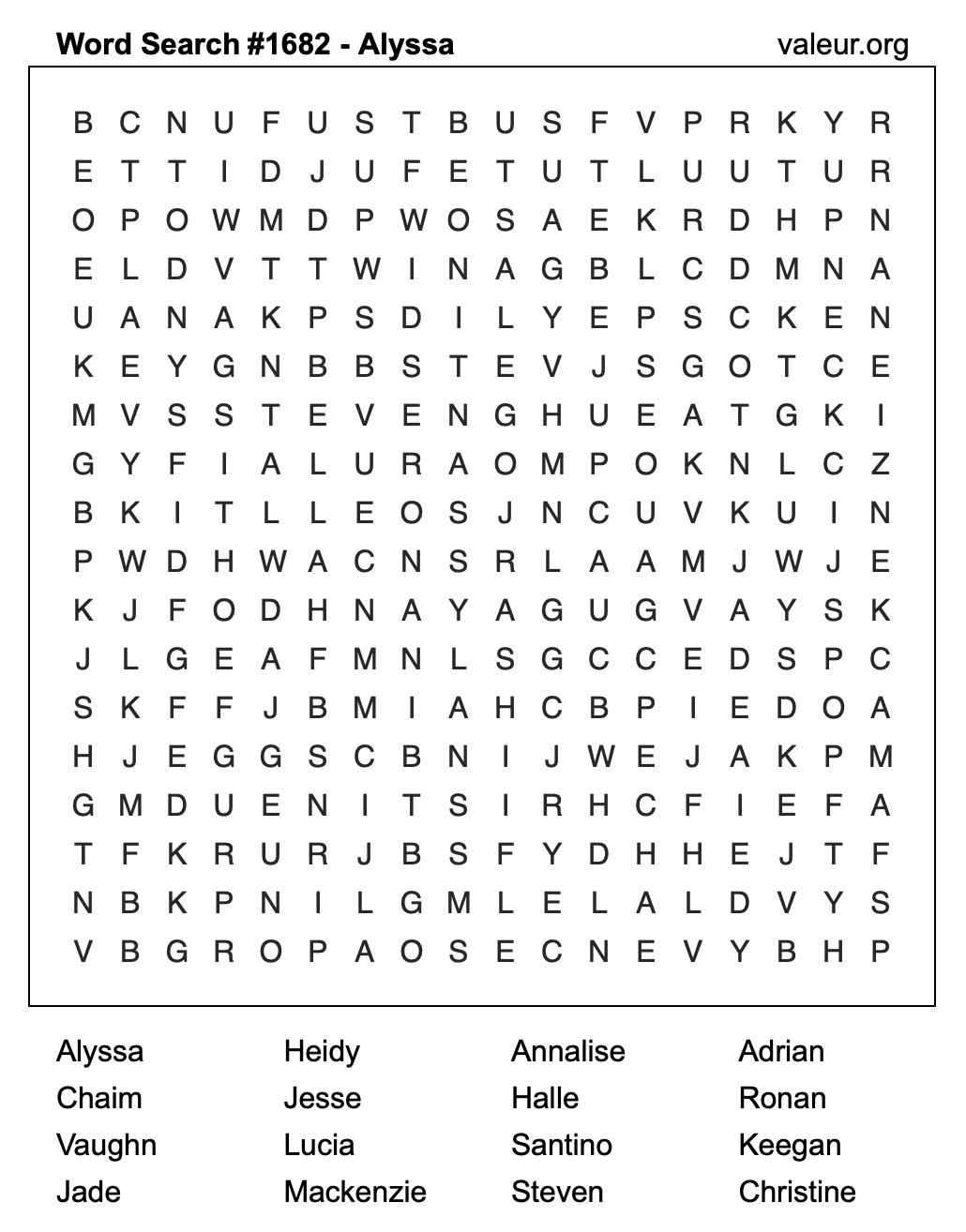 Word Search Puzzle with the name Alyssa #1682 Word Search Puzzle with the name Alyssa #1682