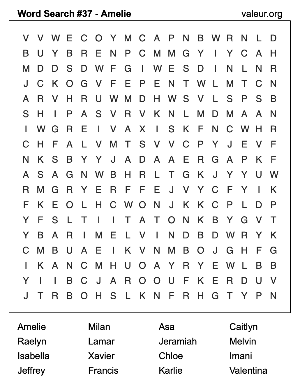 Word Search Puzzle with the name Amelie #37 Word Search Puzzle with the name Amelie #37
