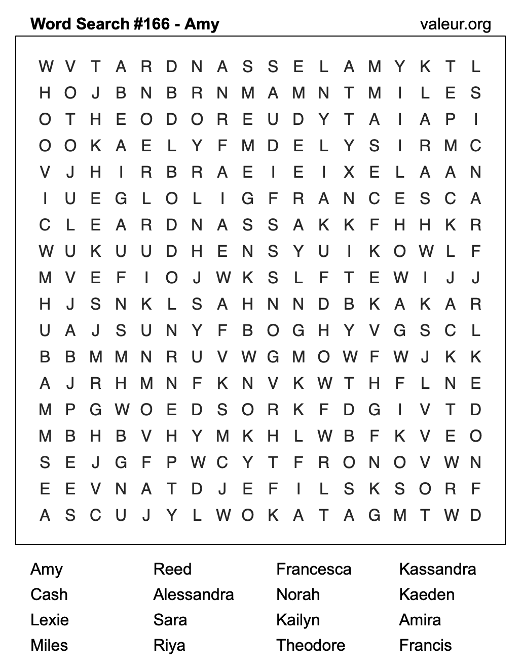 Word Search Puzzle with the name Amy #166 Word Search Puzzle with the name Amy #166