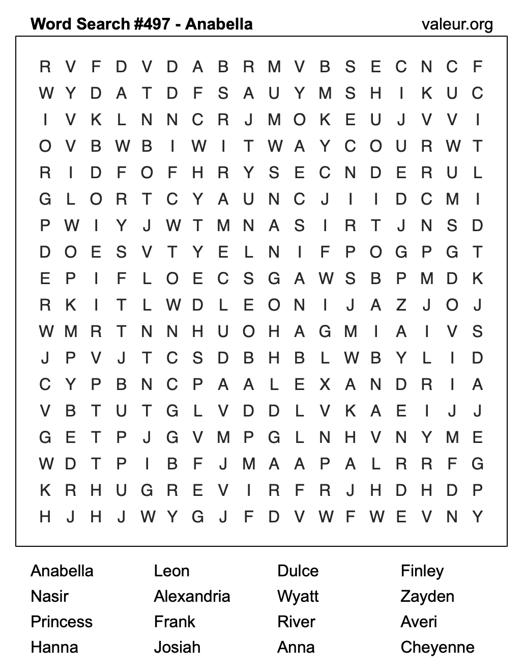 Word Search Puzzle with the name Anabella #497 Word Search Puzzle with the name Anabella #497