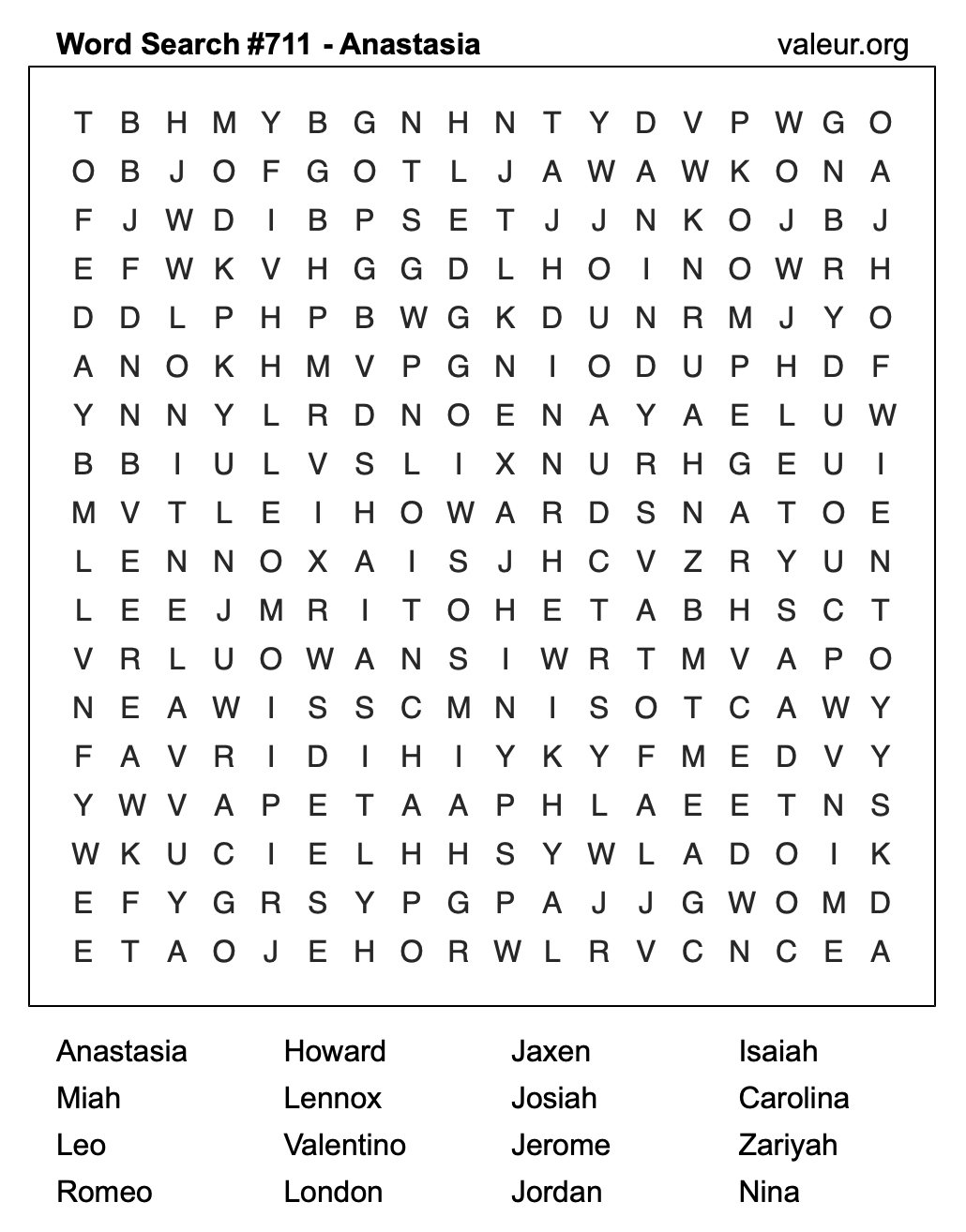 Word Search Puzzle with the name Anastasia #711 Word Search Puzzle with the name Anastasia #711