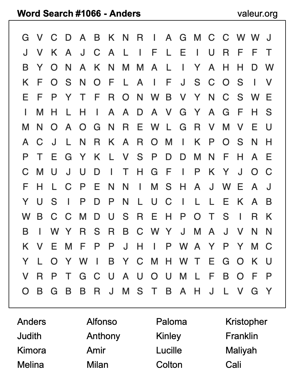 Word Search Puzzle with the name Anders #1066 Word Search Puzzle with the name Anders #1066