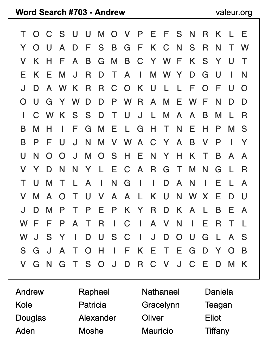 Word Search Puzzle with the name Andrew #703