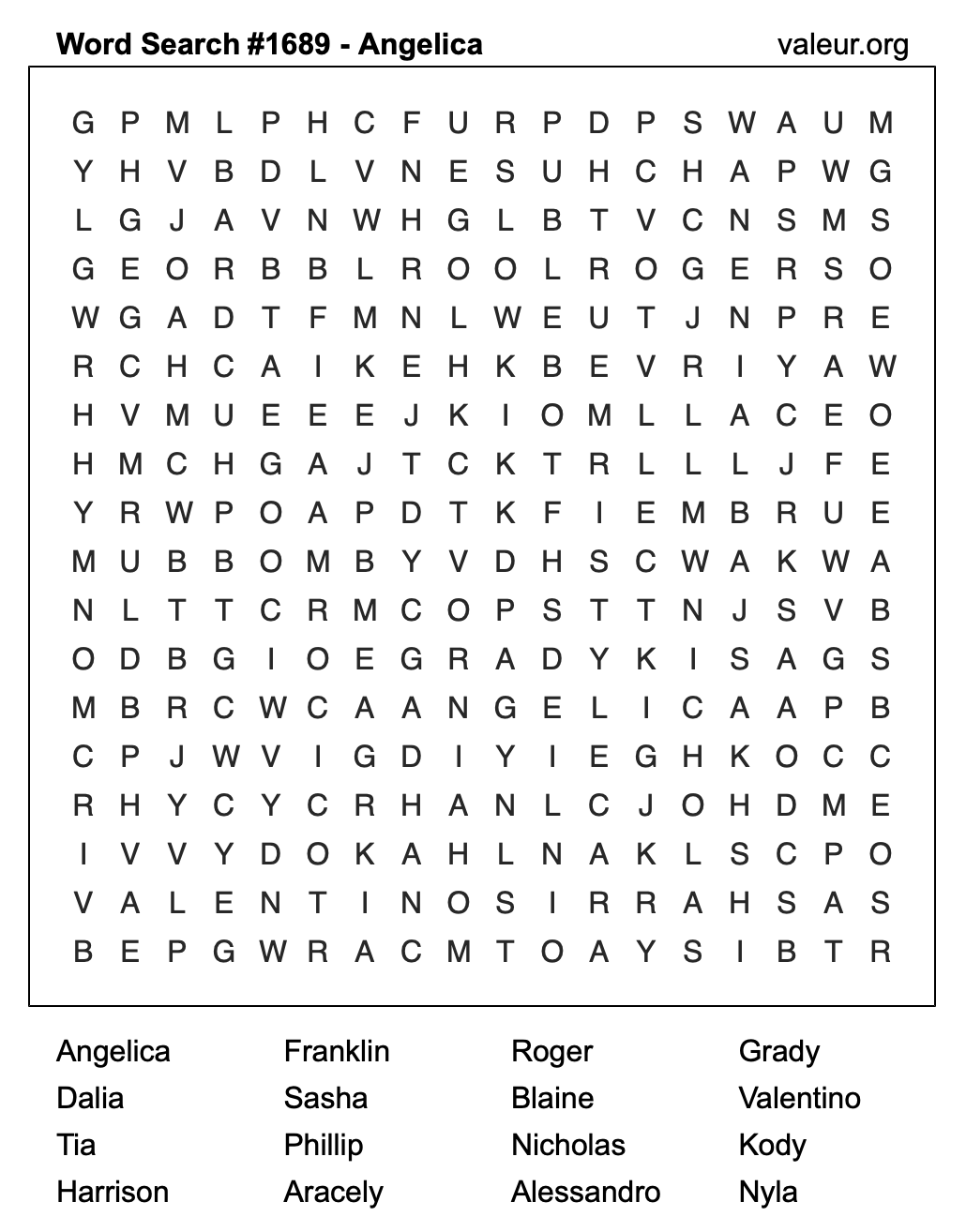 Word Search Puzzle with the name Angelica #1689 Word Search Puzzle with the name Angelica #1689