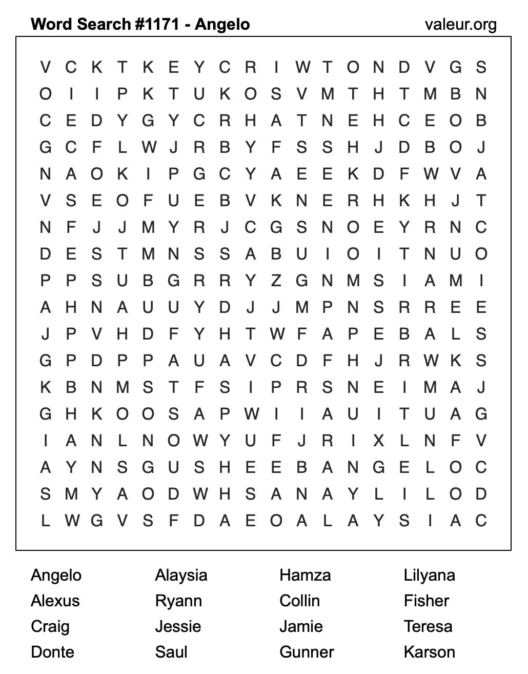 Word Search Puzzle with the name Angelo #1171 Word Search Puzzle with the name Angelo #1171