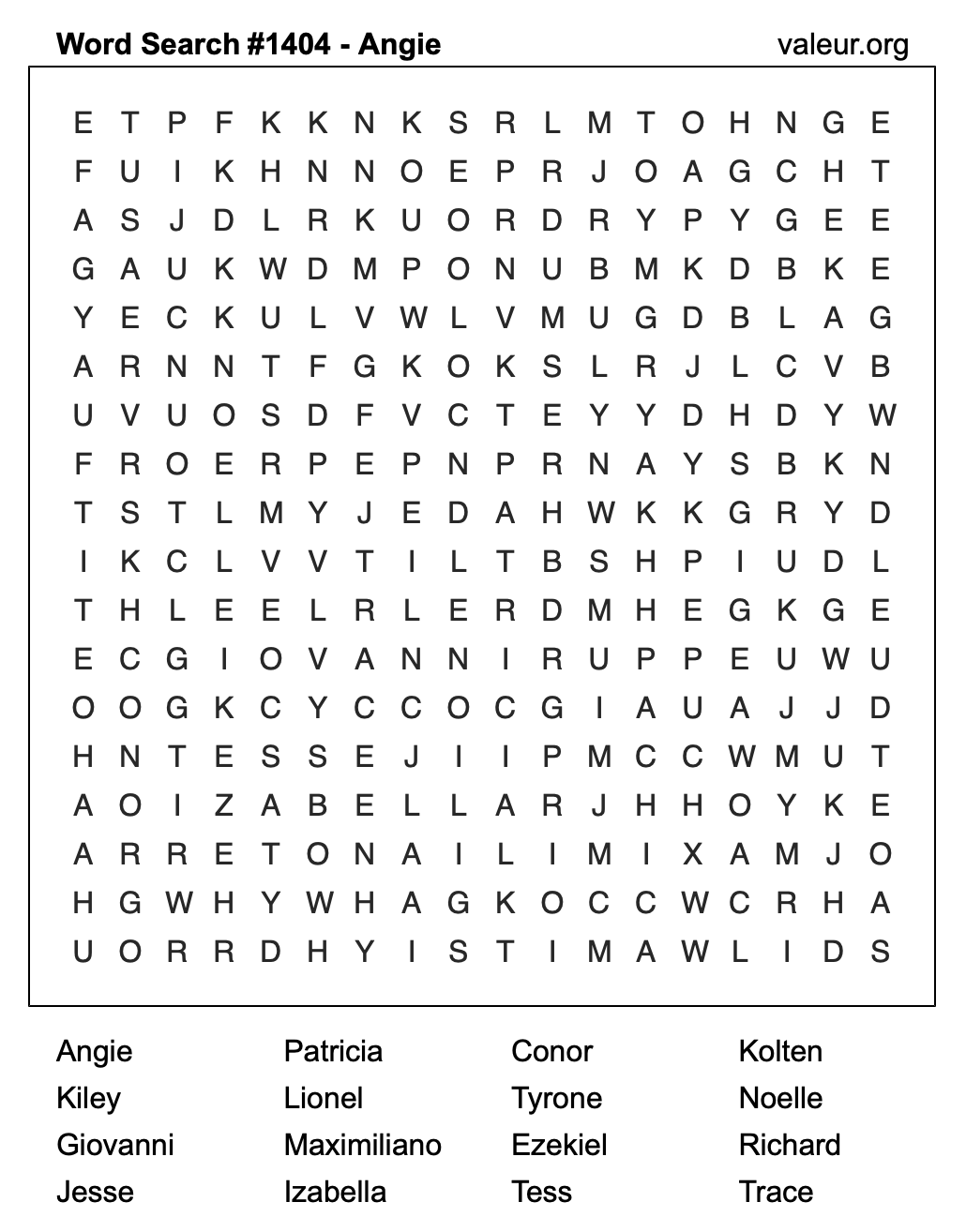 Word Search Puzzle with the name Angie #1404