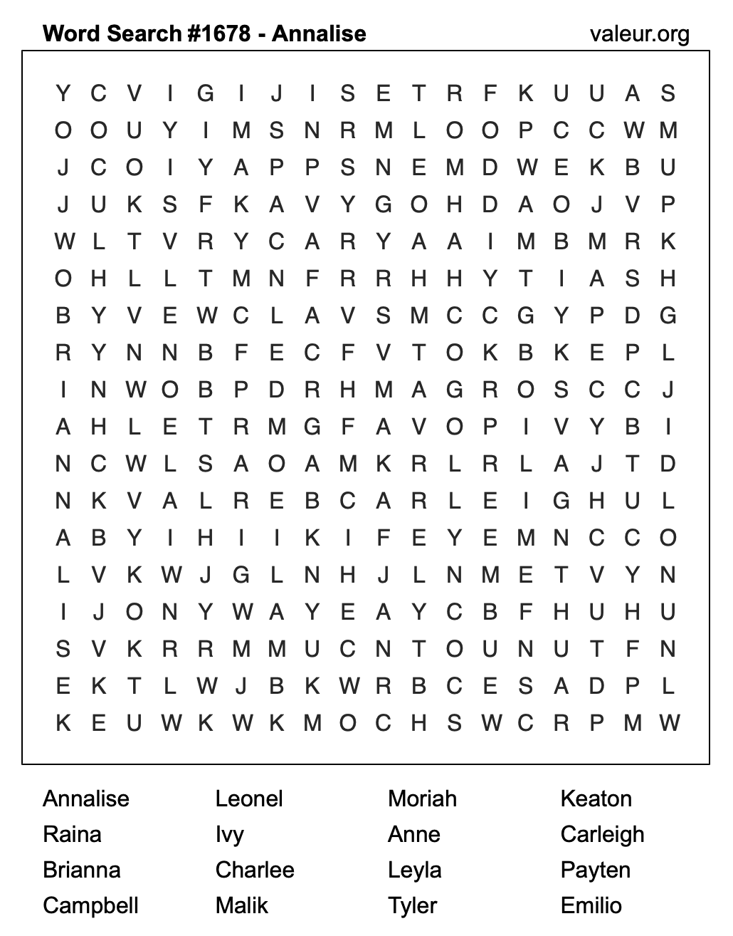 Word Search Puzzle with the name Annalise #1678 Word Search Puzzle with the name Annalise #1678
