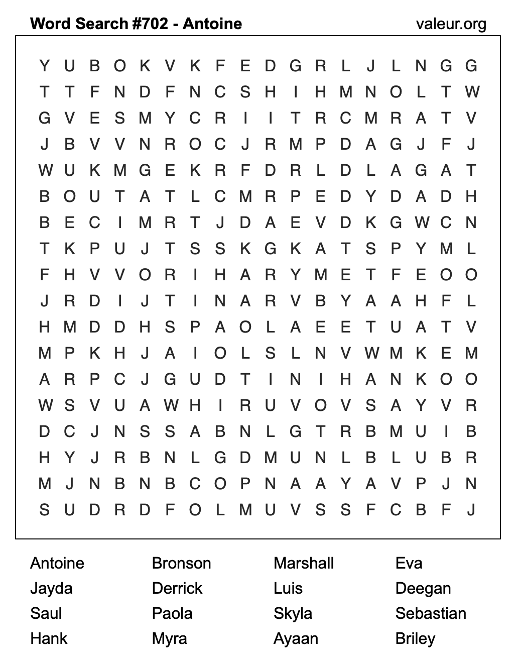 Word Search Puzzle with the name Antoine #702