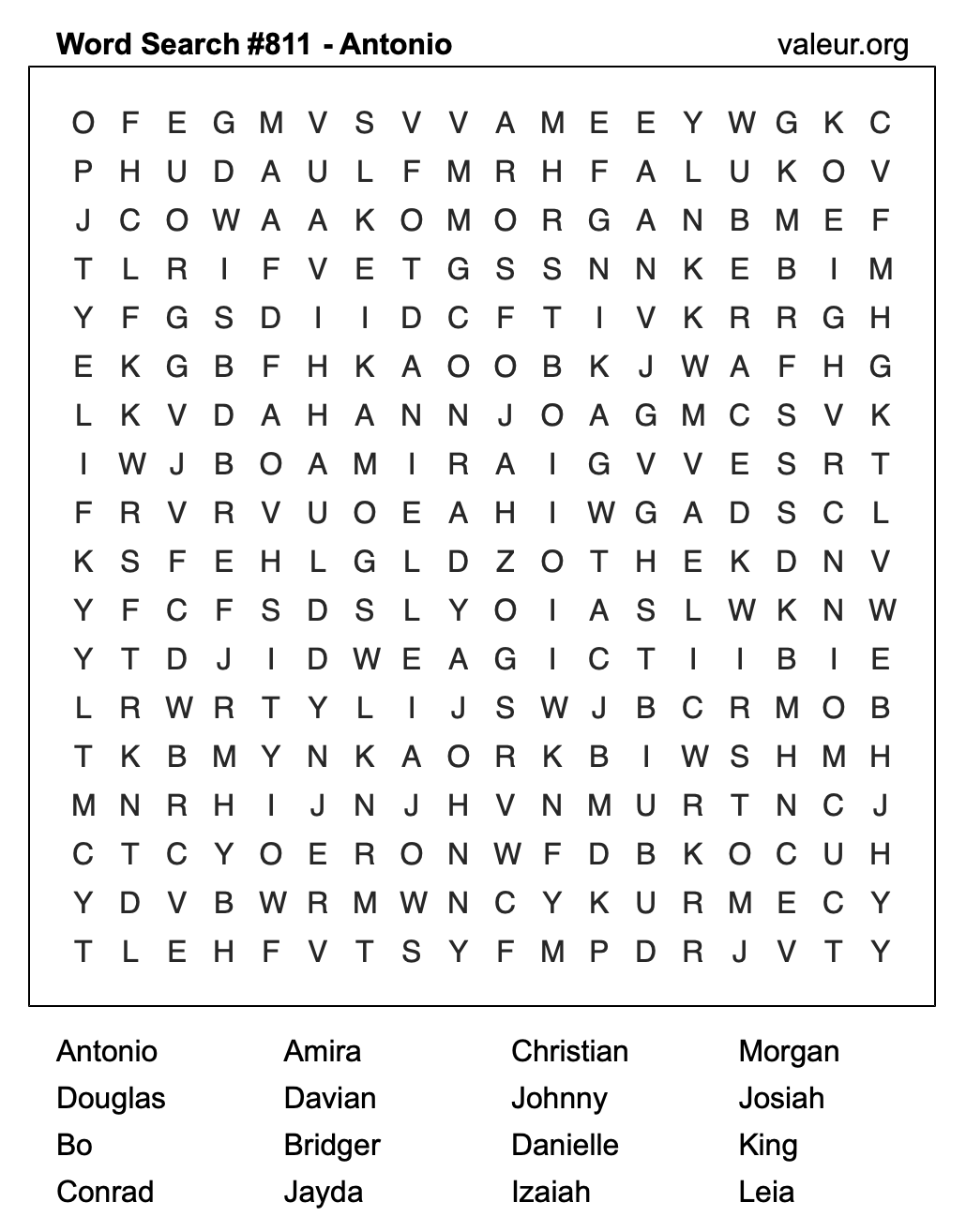 Word Search Puzzle with the name Antonio #811