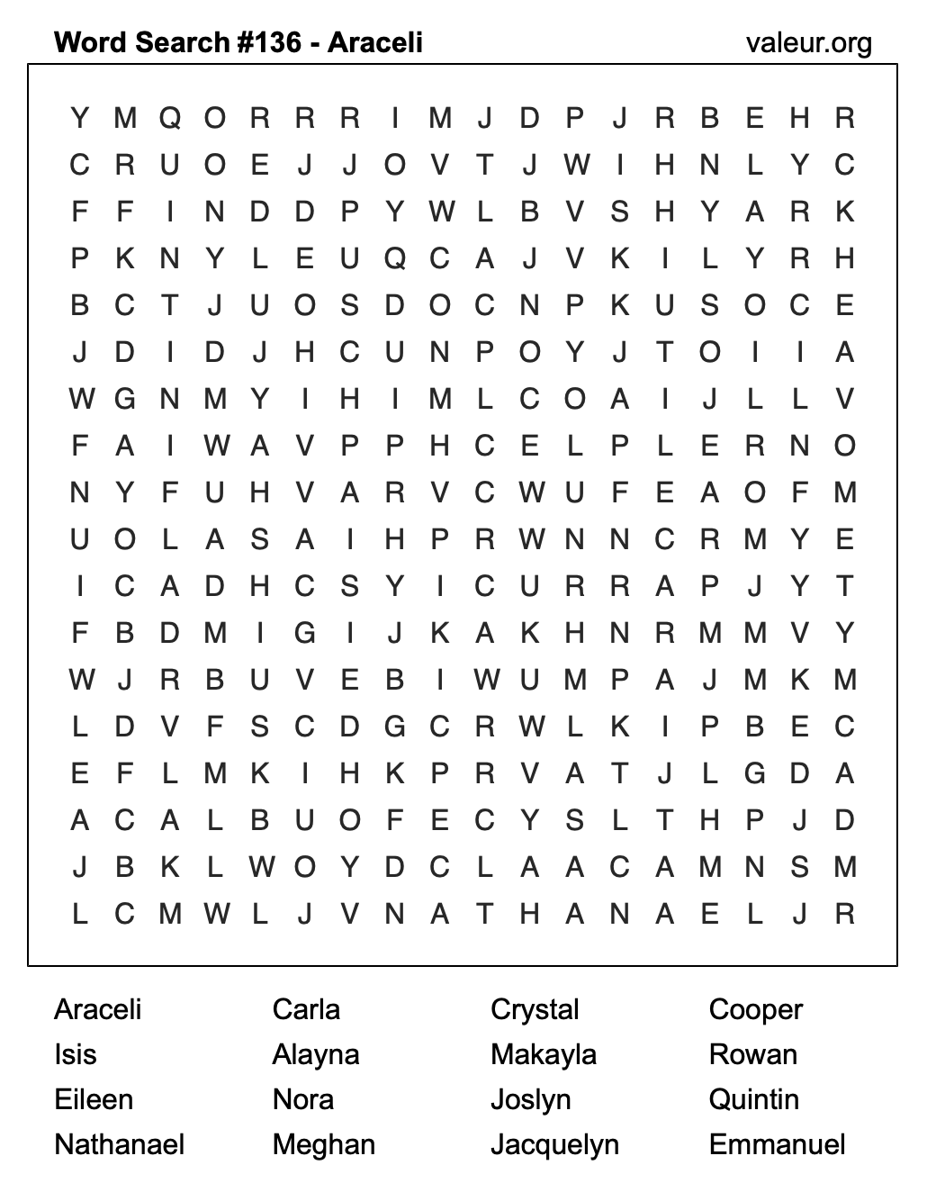 Word Search Puzzle with the name Araceli #136 Word Search Puzzle with the name Araceli #136