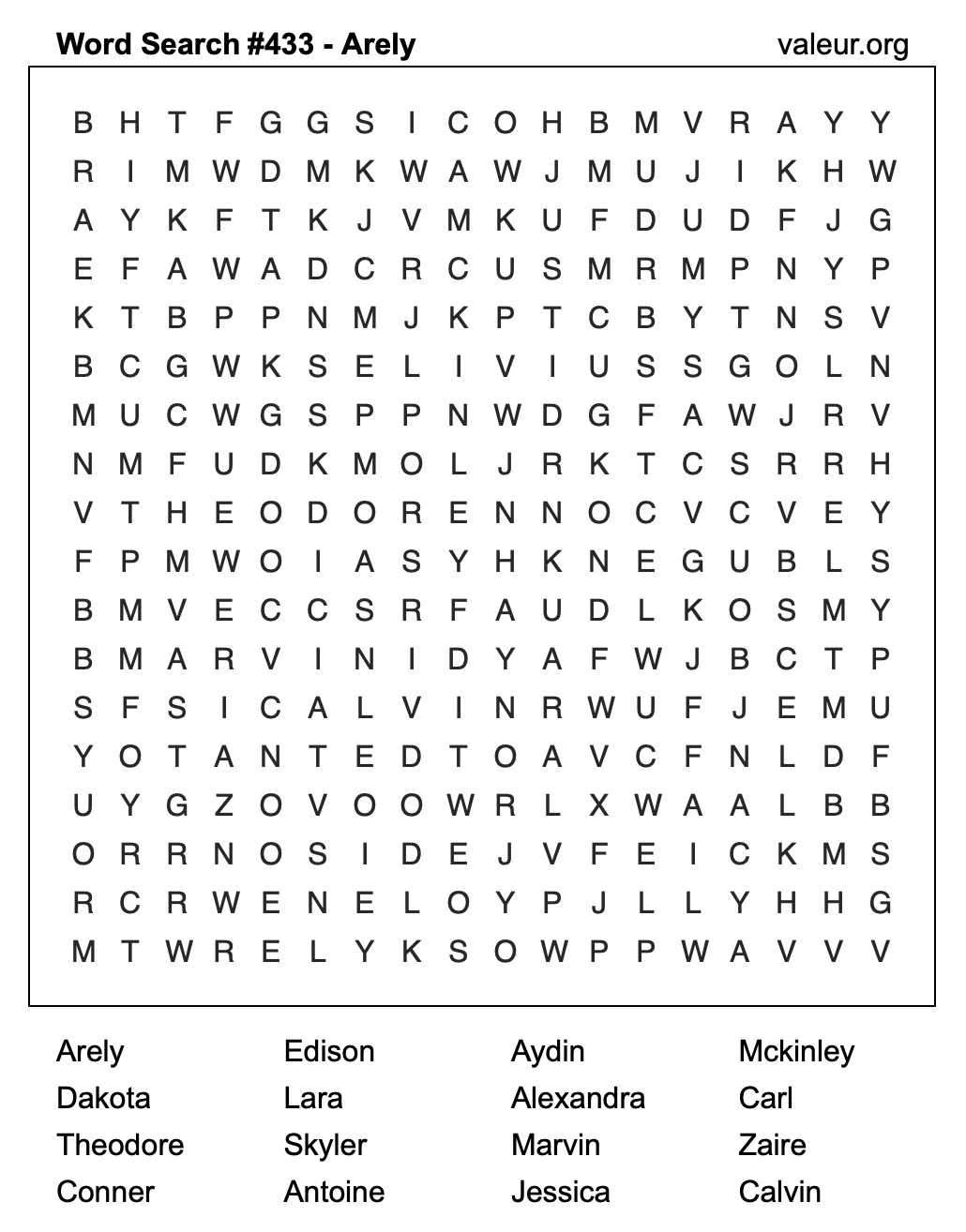 Word Search Puzzle with the name Arely #433 Word Search Puzzle with the name Arely #433