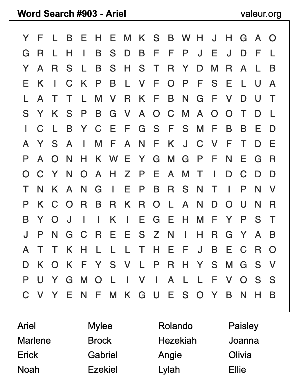 Word Search Puzzle with the name Ariel #903 Word Search Puzzle with the name Ariel #903