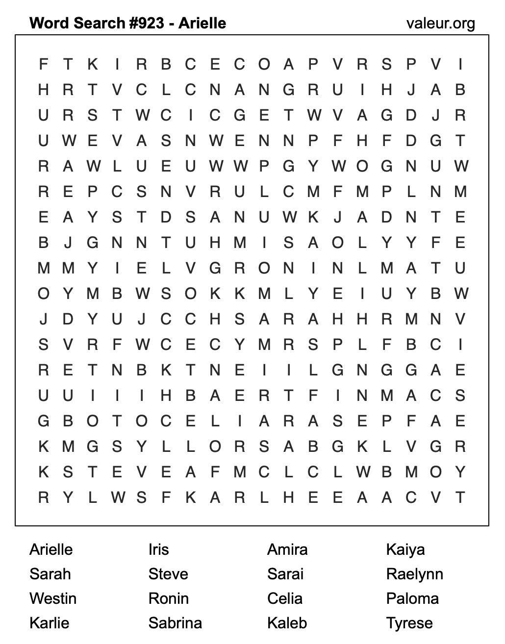 Word Search Puzzle with the name Arielle #923
