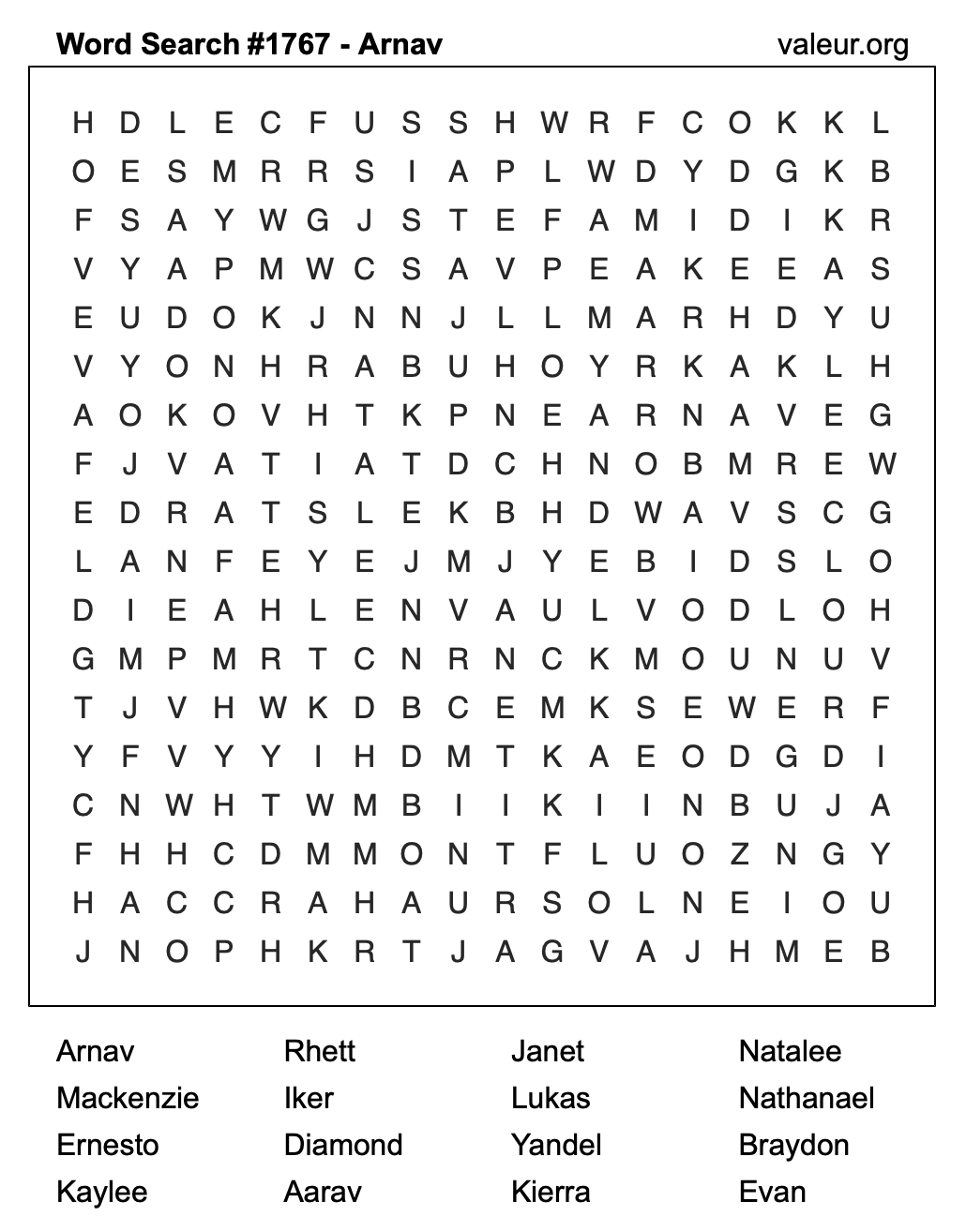 Word Search Puzzle with the name Arnav #1767 Word Search Puzzle with the name Arnav #1767