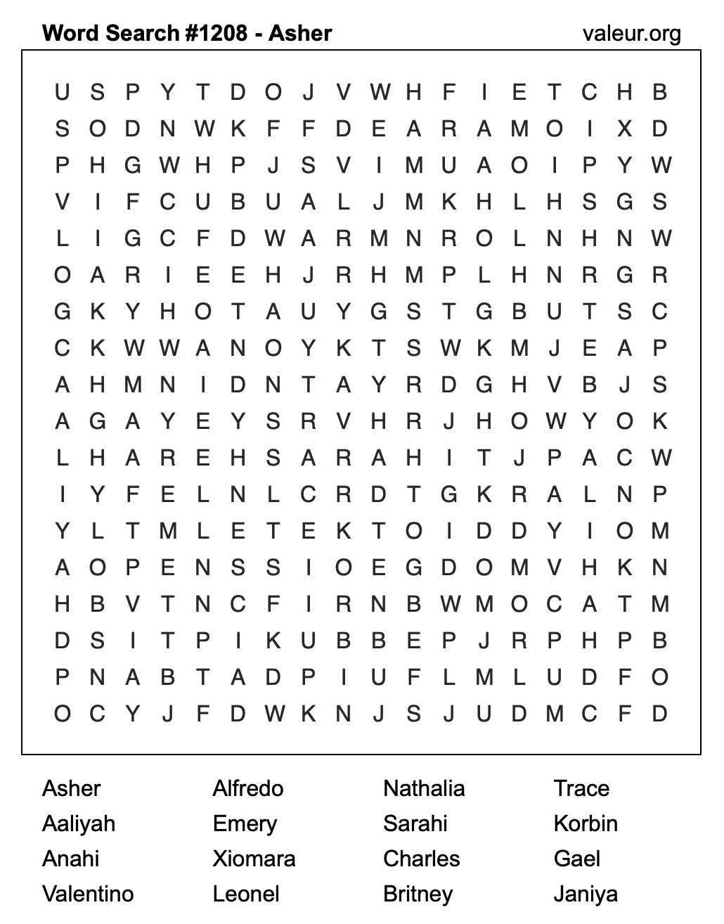 Word Search Puzzle with the name Asher #1208 Word Search Puzzle with the name Asher #1208