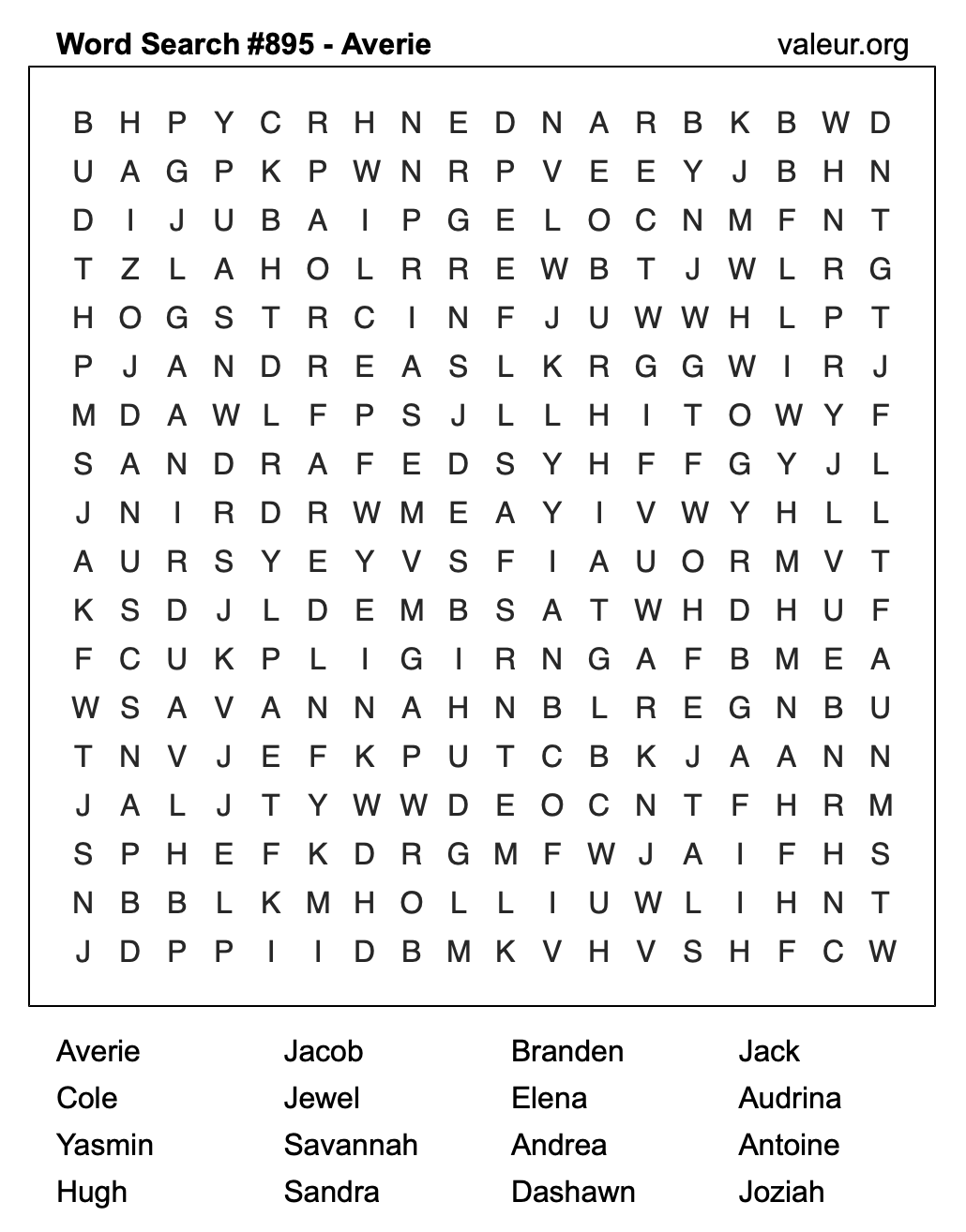 Word Search Puzzle with the name Averie #895