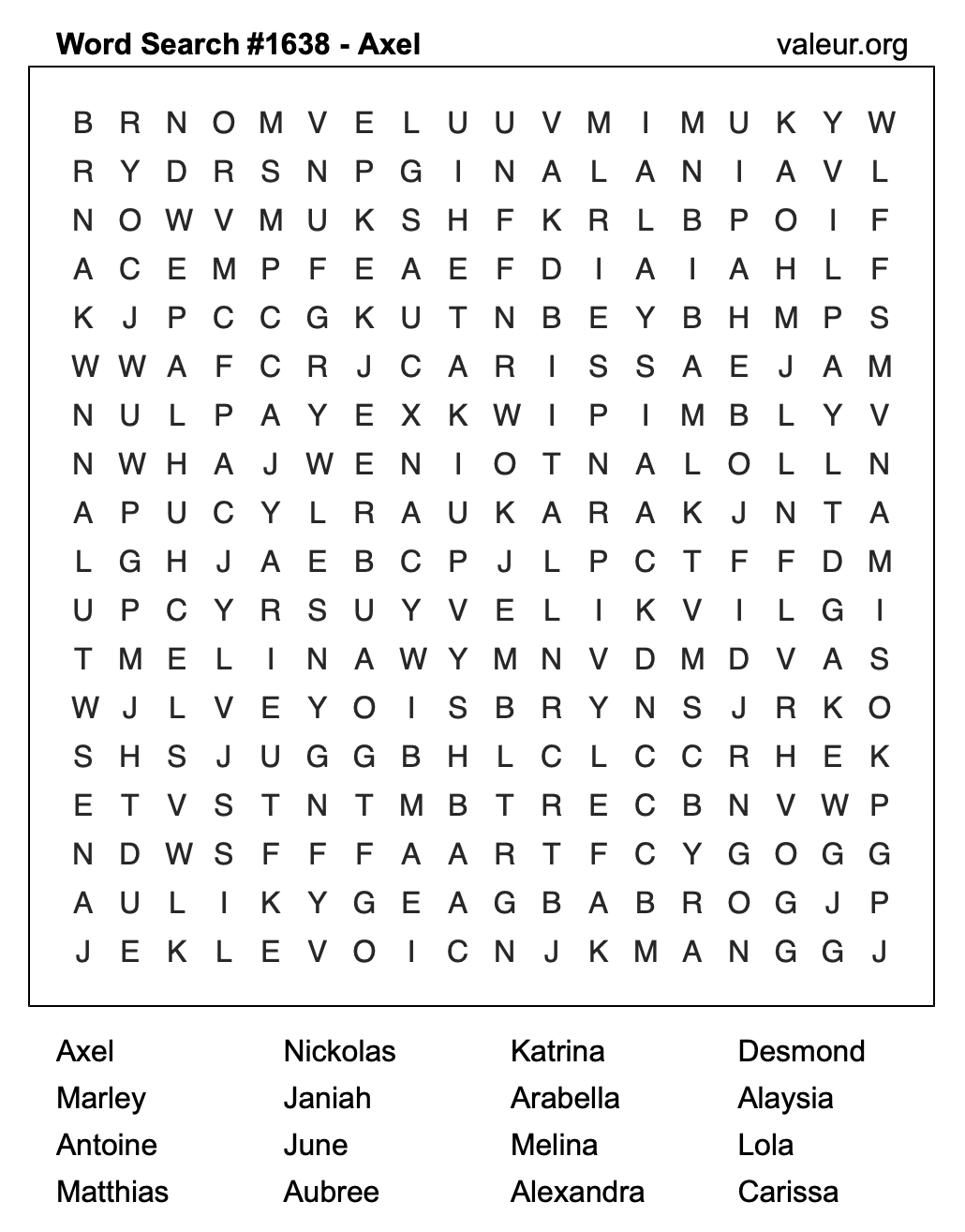 Word Search Puzzle with the name Axel #1638 Word Search Puzzle with the name Axel #1638