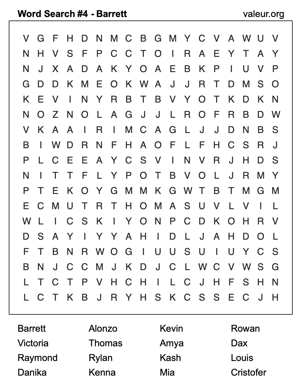 Word Search Puzzle with the name Barrett #4