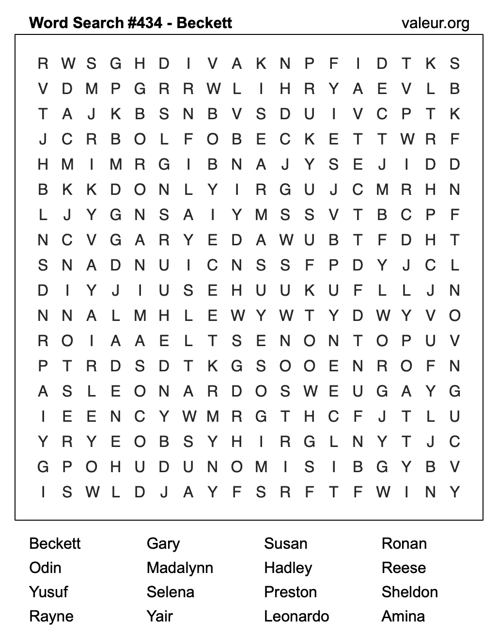 Word Search Puzzle with the name Beckett #434 Word Search Puzzle with the name Beckett #434
