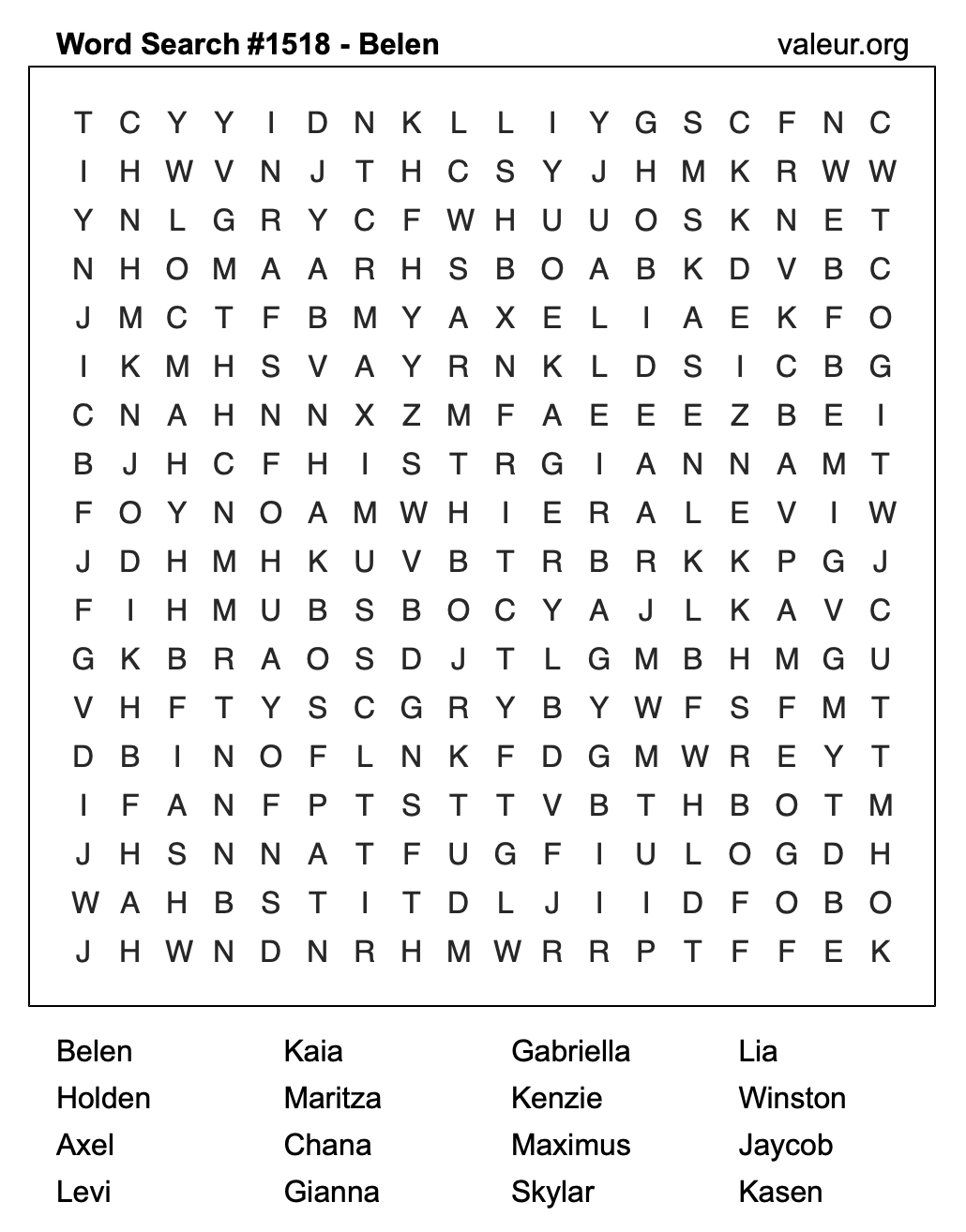 Word Search Puzzle with the name Belen #1518