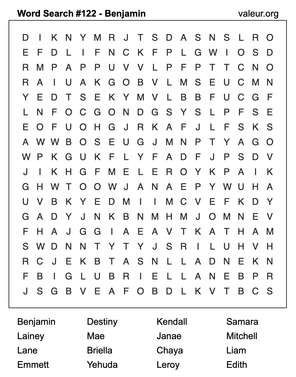 Word Search Puzzle with the name Benjamin #122 Word Search Puzzle with the name Benjamin #122