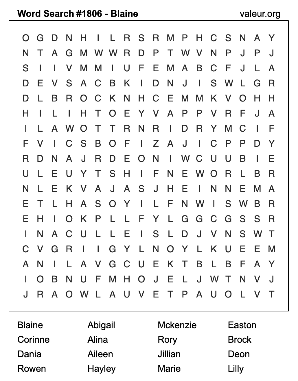 Word Search Puzzle with the name Blaine #1806