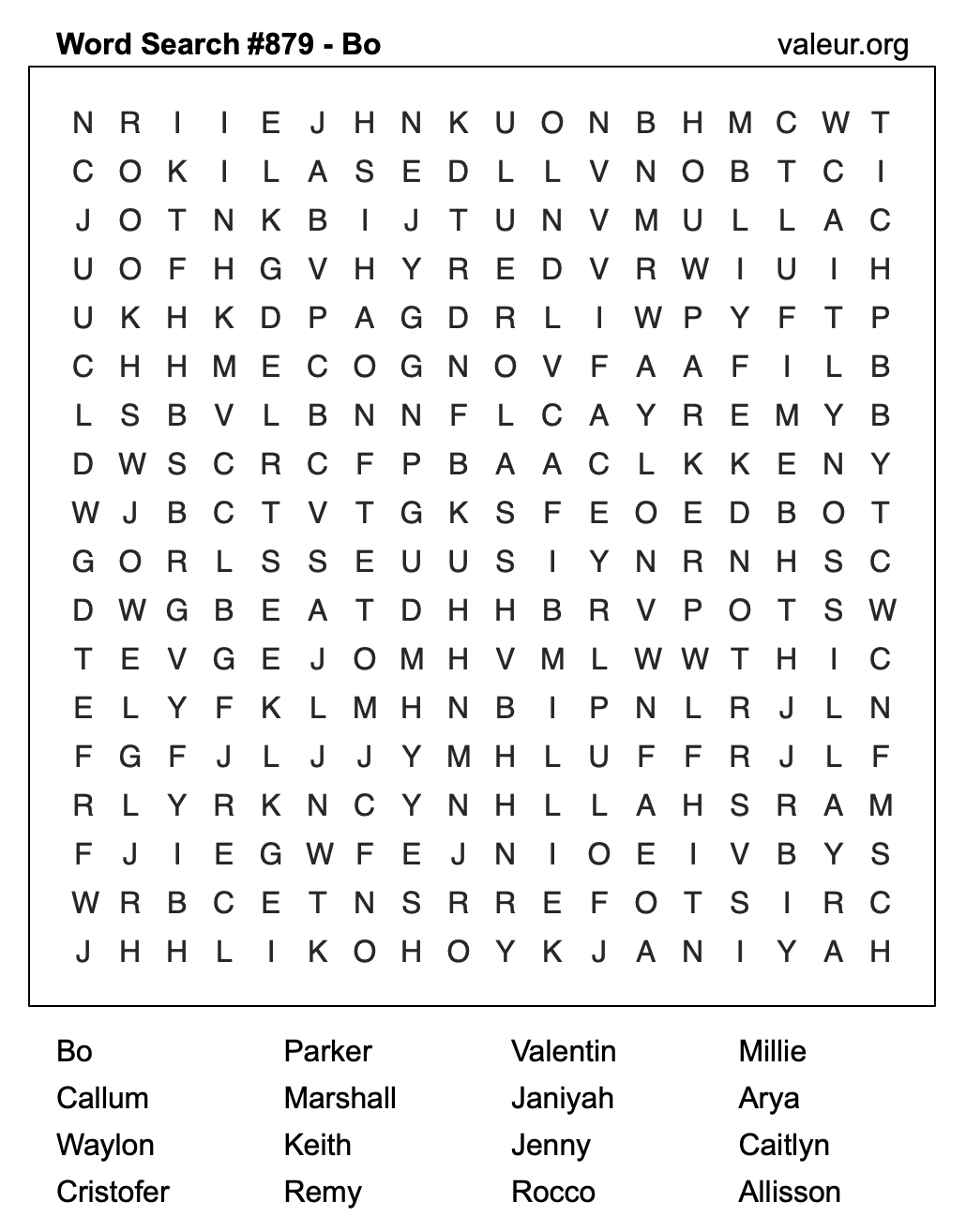 Word Search Puzzle with the name Bo #879 Word Search Puzzle with the name Bo #879