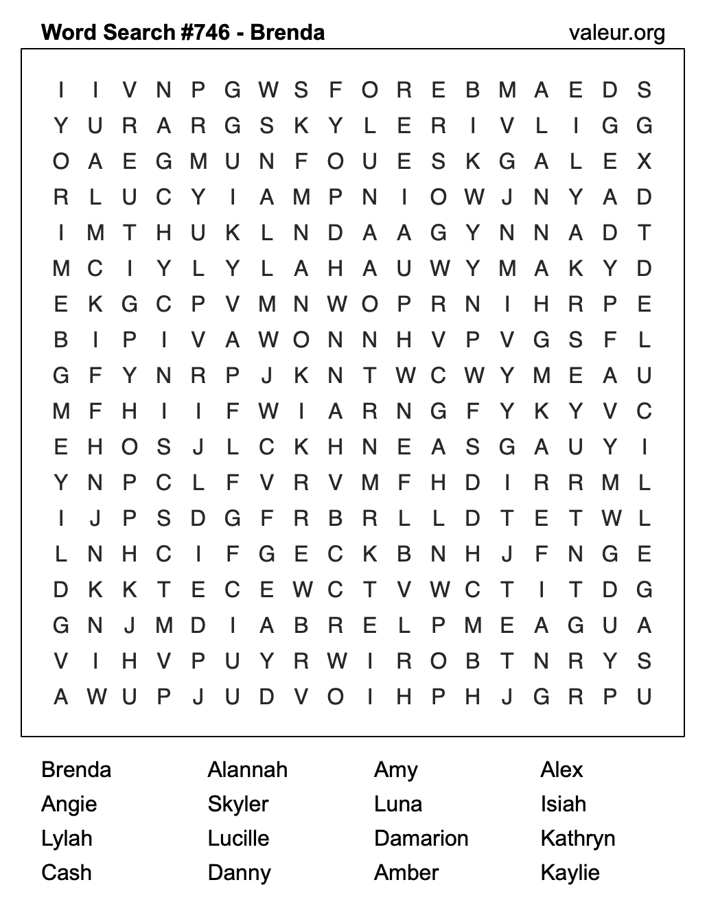 Word Search Puzzle with the name Brenda #746