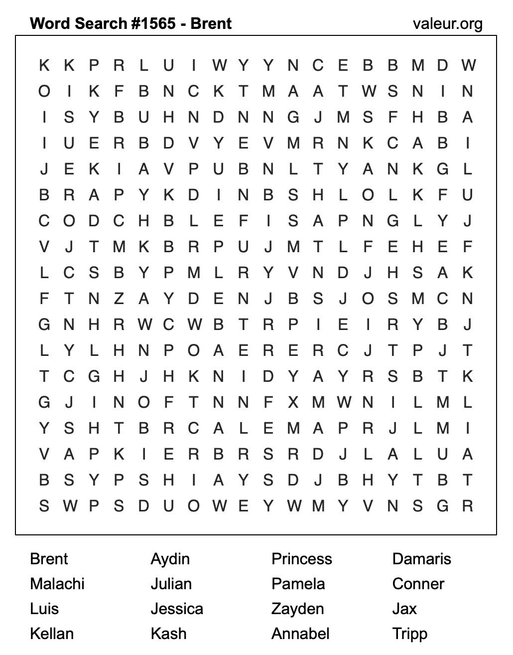 Word Search Puzzle with the name Brent #1565 Word Search Puzzle with the name Brent #1565