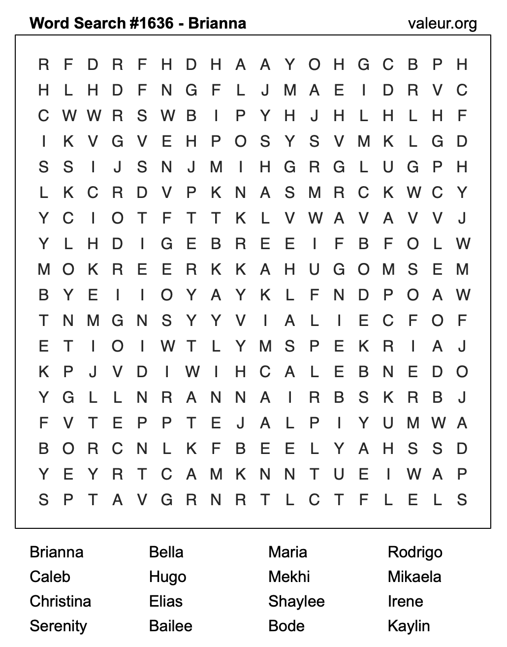 Word Search Puzzle with the name Brianna #1636 Word Search Puzzle with the name Brianna #1636