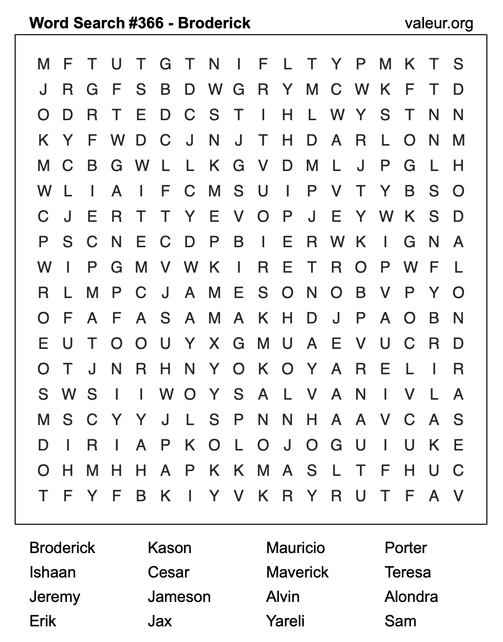 Word Search Puzzle with the name Broderick #366 Word Search Puzzle with the name Broderick #366