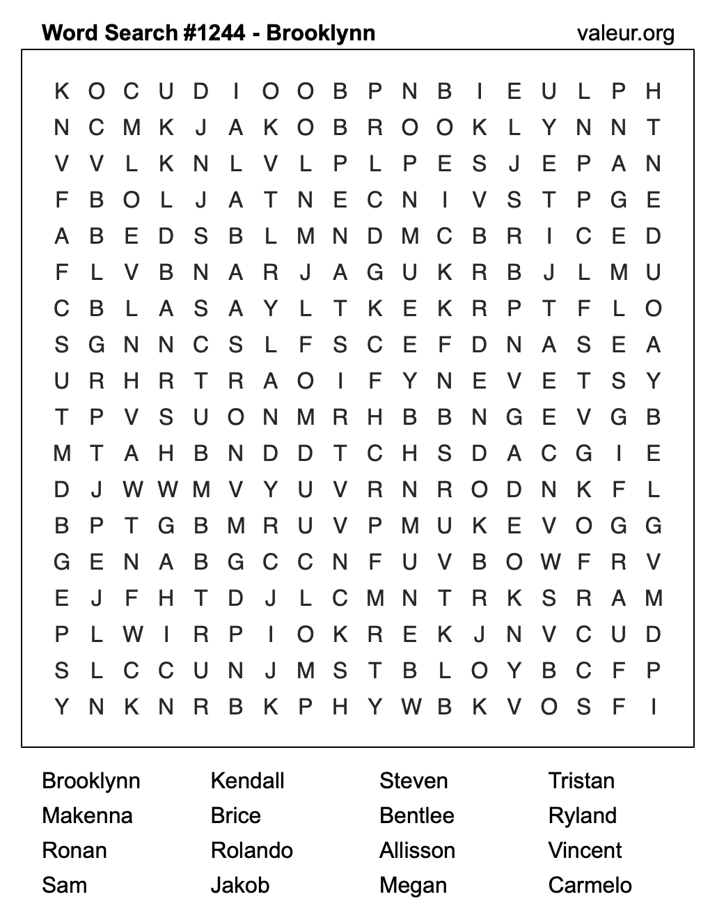 Word Search Puzzle with the name Brooklynn #1244 Word Search Puzzle with the name Brooklynn #1244