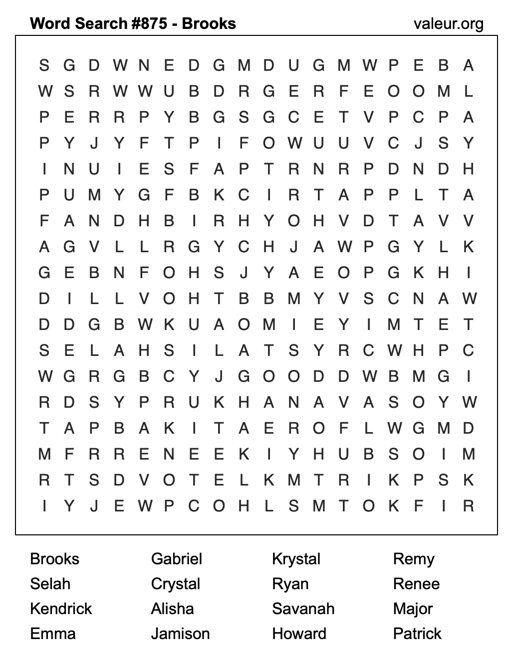 Word Search Puzzle with the name Brooks #875 Word Search Puzzle with the name Brooks #875