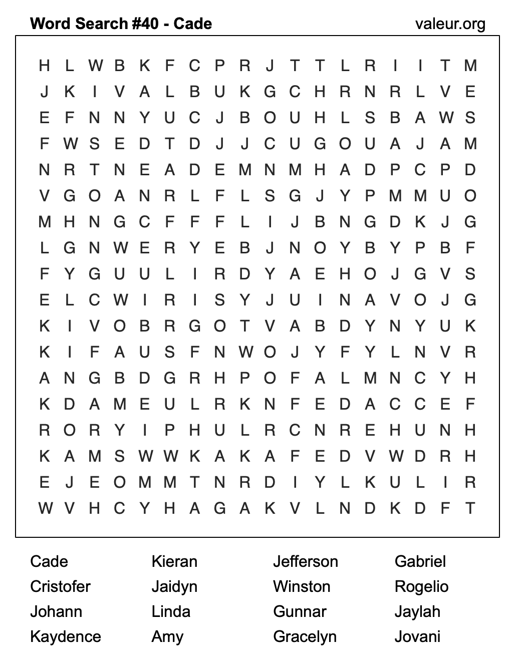 Word Search Puzzle with the name Cade #40 Word Search Puzzle with the name Cade #40