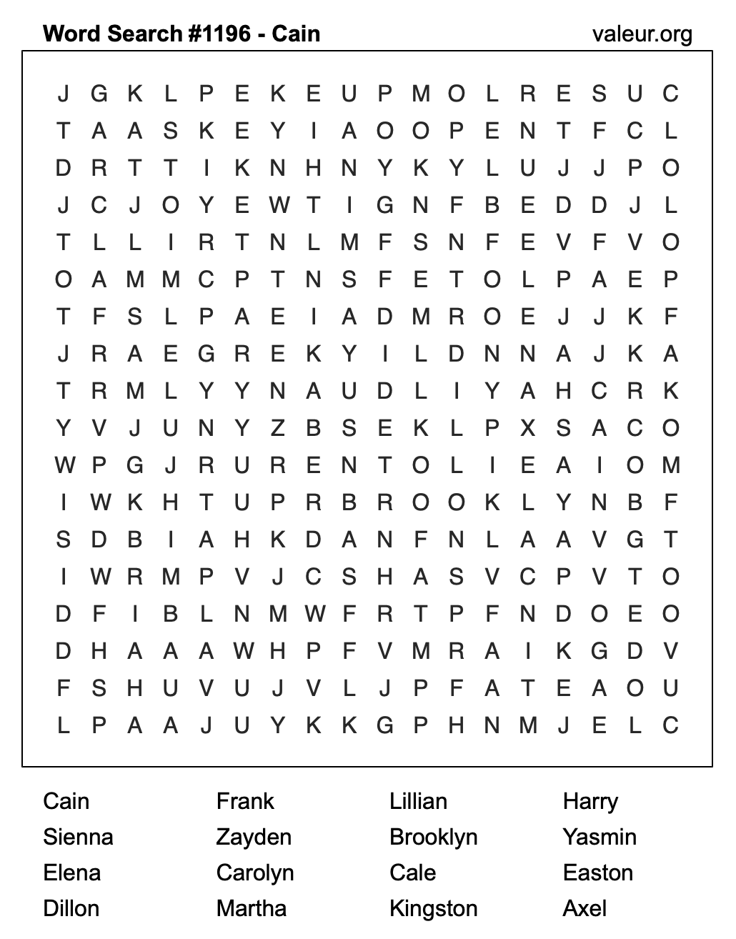 Word Search Puzzle with the name Cain #1196