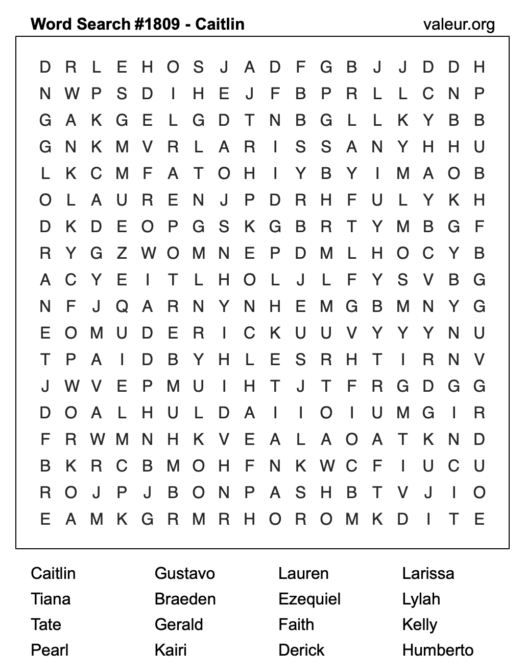 Word Search Puzzle with the name Caitlin #1809