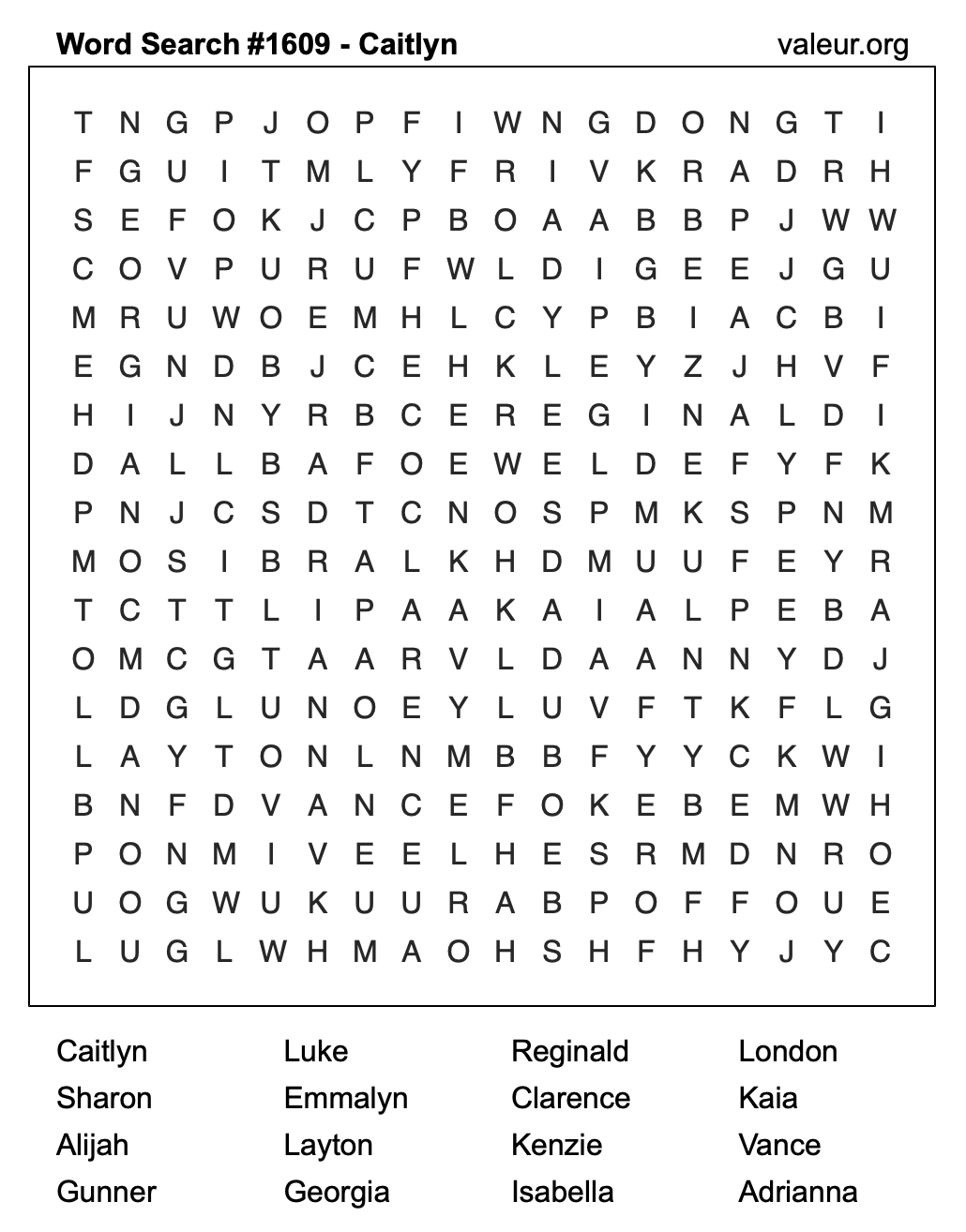 Word Search Puzzle with the name Caitlyn #1609 Word Search Puzzle with the name Caitlyn #1609