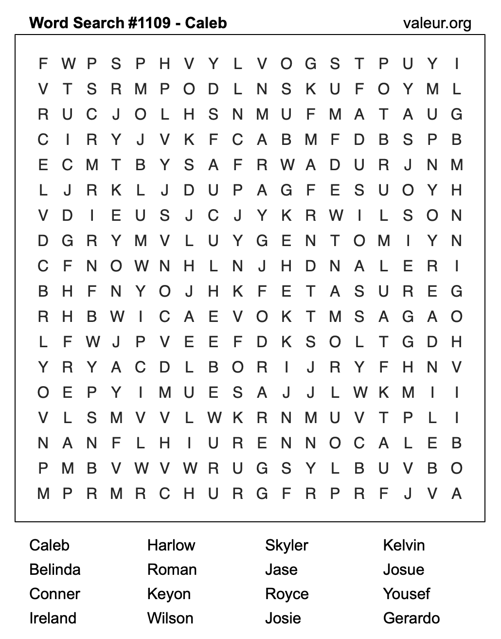 Word Search Puzzle with the name Caleb #1109