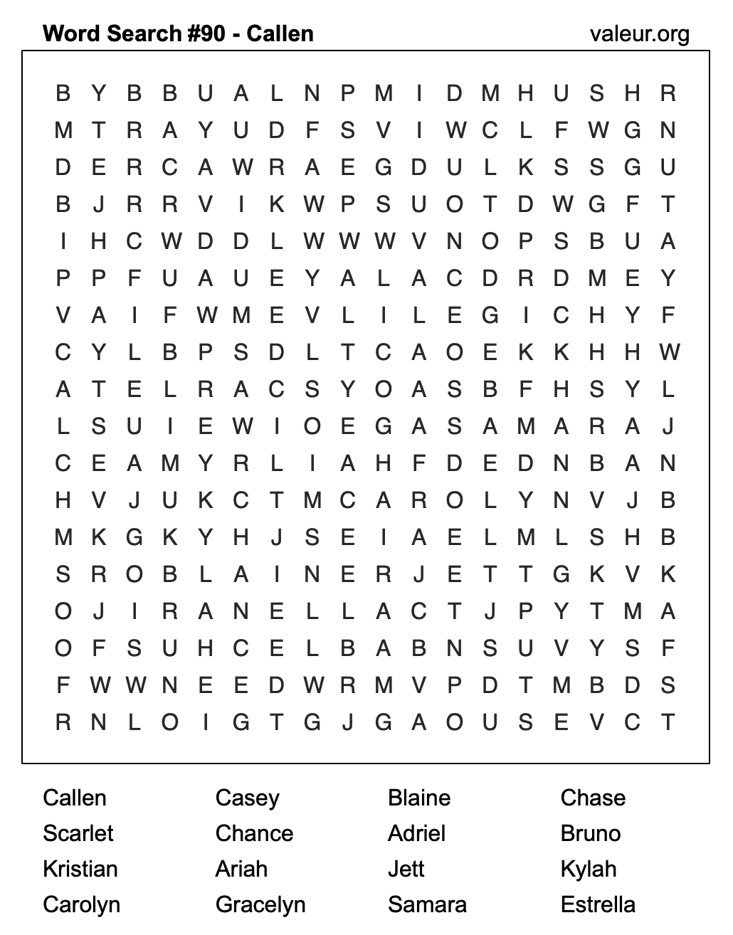 Word Search Puzzle with the name Callen #90 Word Search Puzzle with the name Callen #90