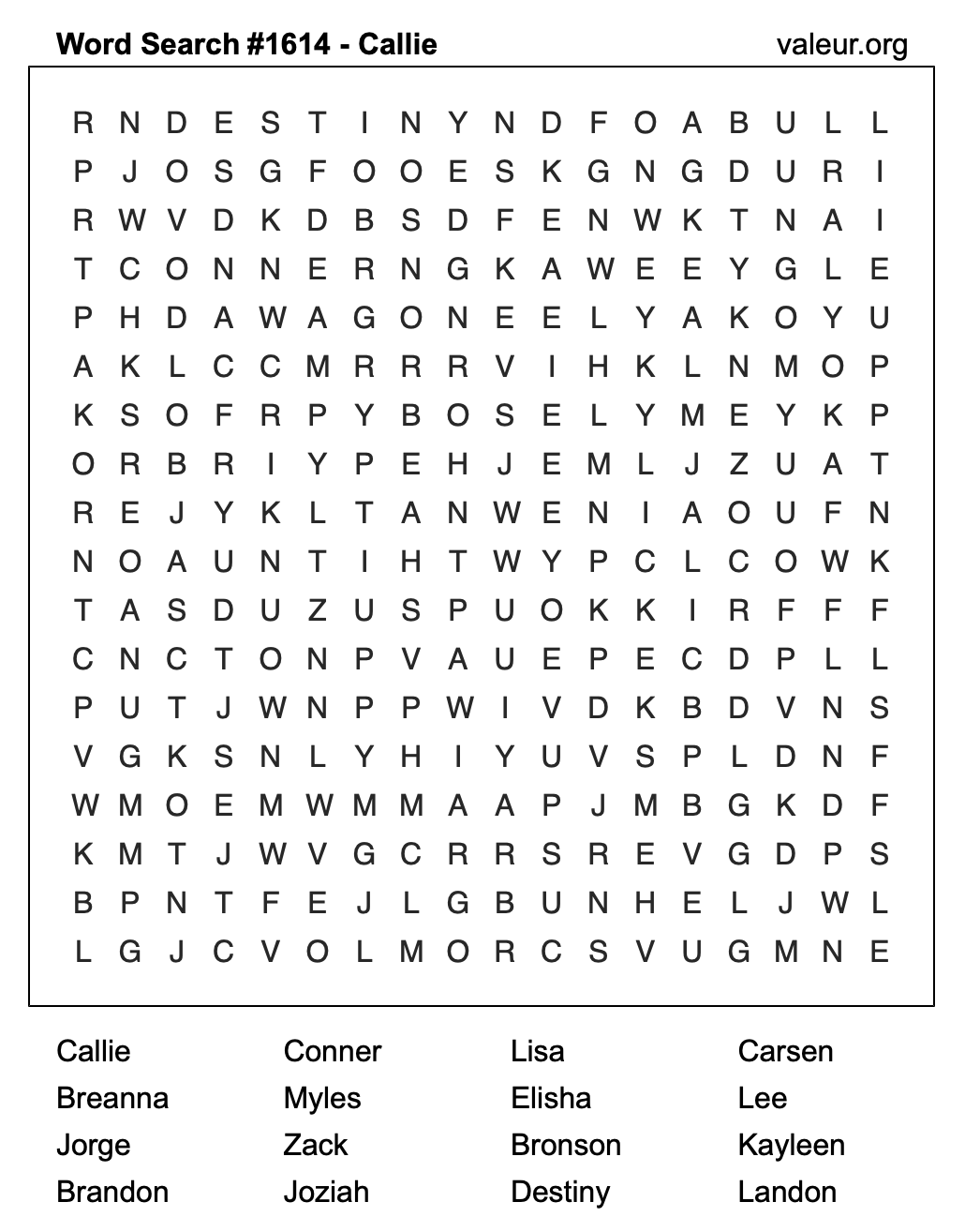 Word Search Puzzle with the name Callie #1614