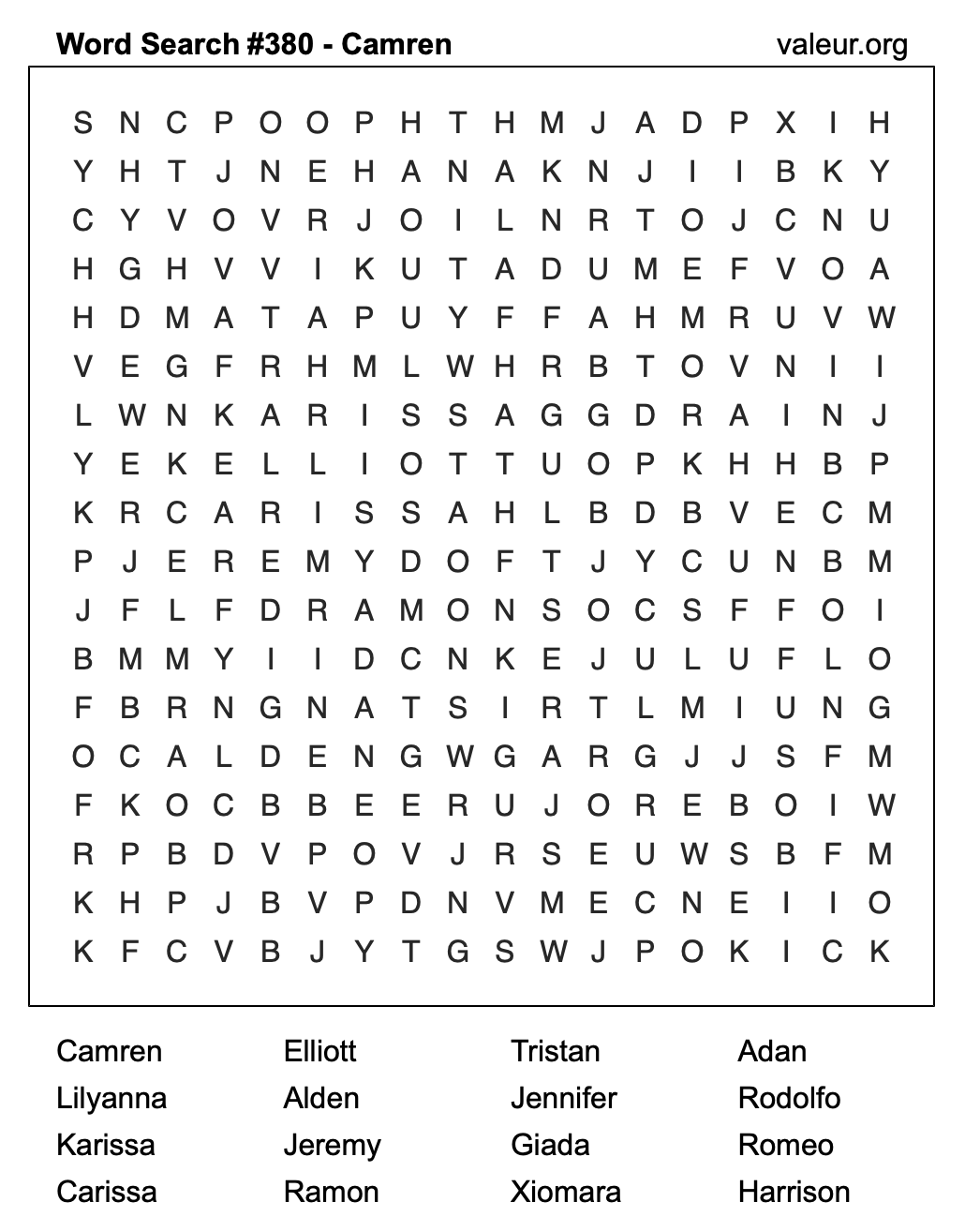 Word Search Puzzle with the name Camren #380
