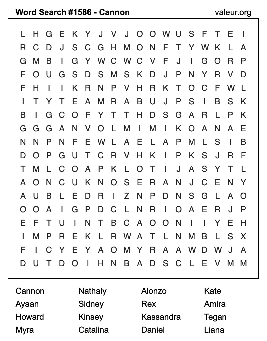 Word Search Puzzle with the name Cannon #1586