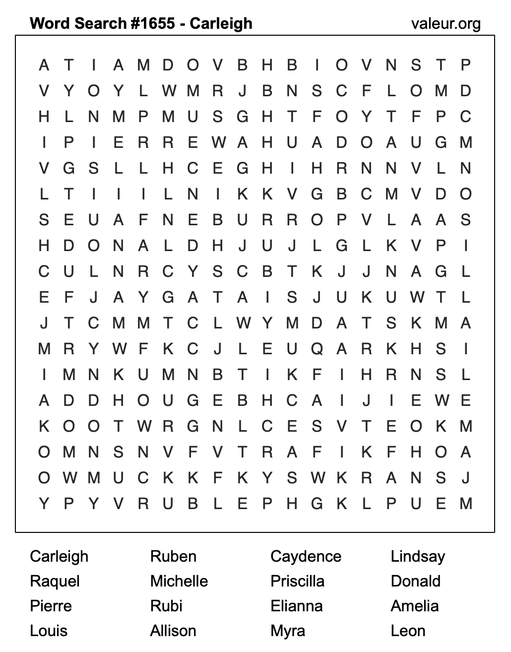 Word Search Puzzle with the name Carleigh #1655 Word Search Puzzle with the name Carleigh #1655