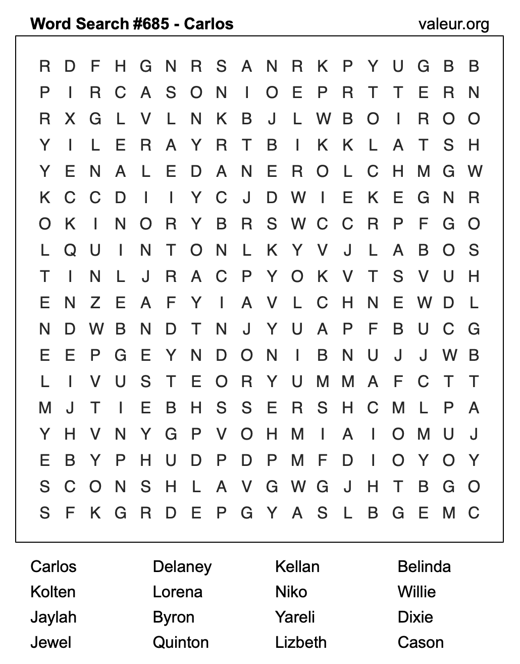 Word Search Puzzle with the name Carlos #685 Word Search Puzzle with the name Carlos #685